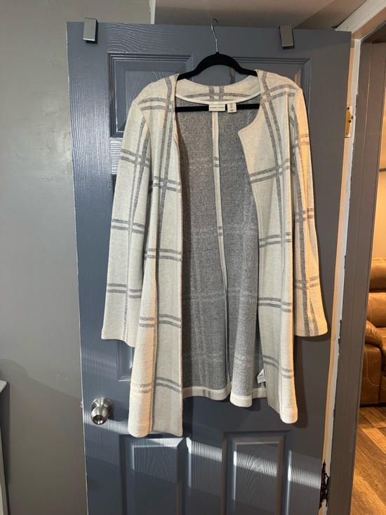 Jackets & Blazers - Cream & Gray Open Front Plaid Coatigan